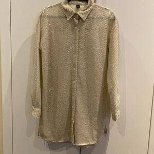 Gold Sequin Button-Up Shirt Dress New with tag